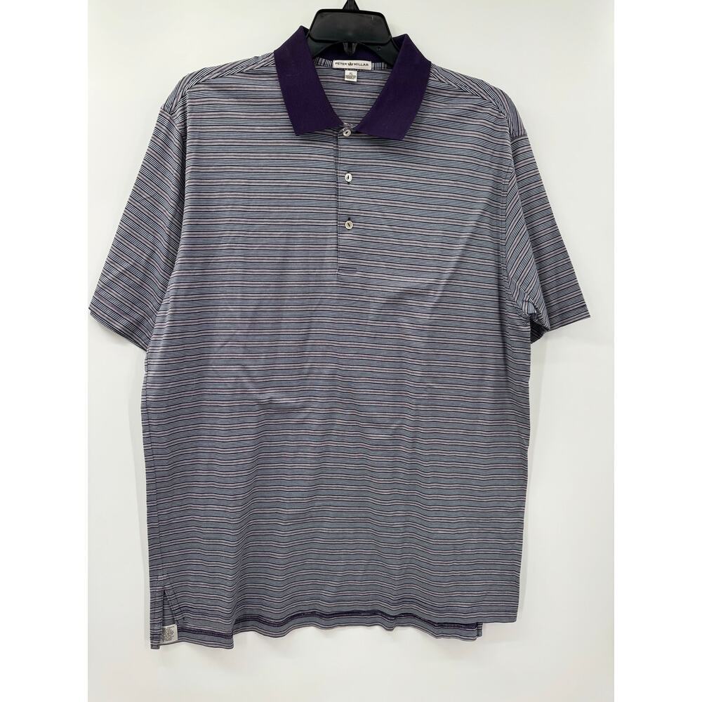 Peter Millar Men's Purple Striped Cotton Athletic Golf Polo‎ Shirt Size XL